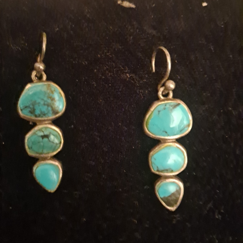 925 STAMPED STERLING SILVER ANTIQUE TURQUOISE  EAR